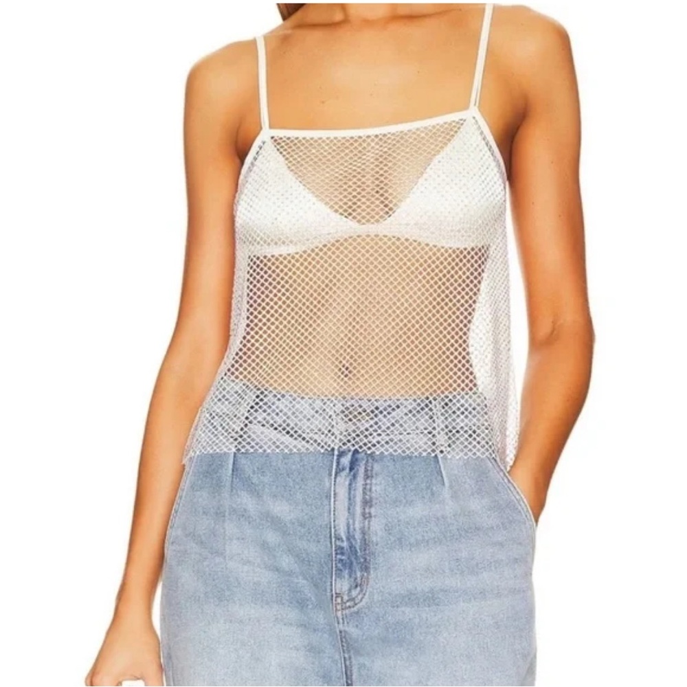 WEWOREWHAT Crystal mesh cami Sz M white lotus vibes